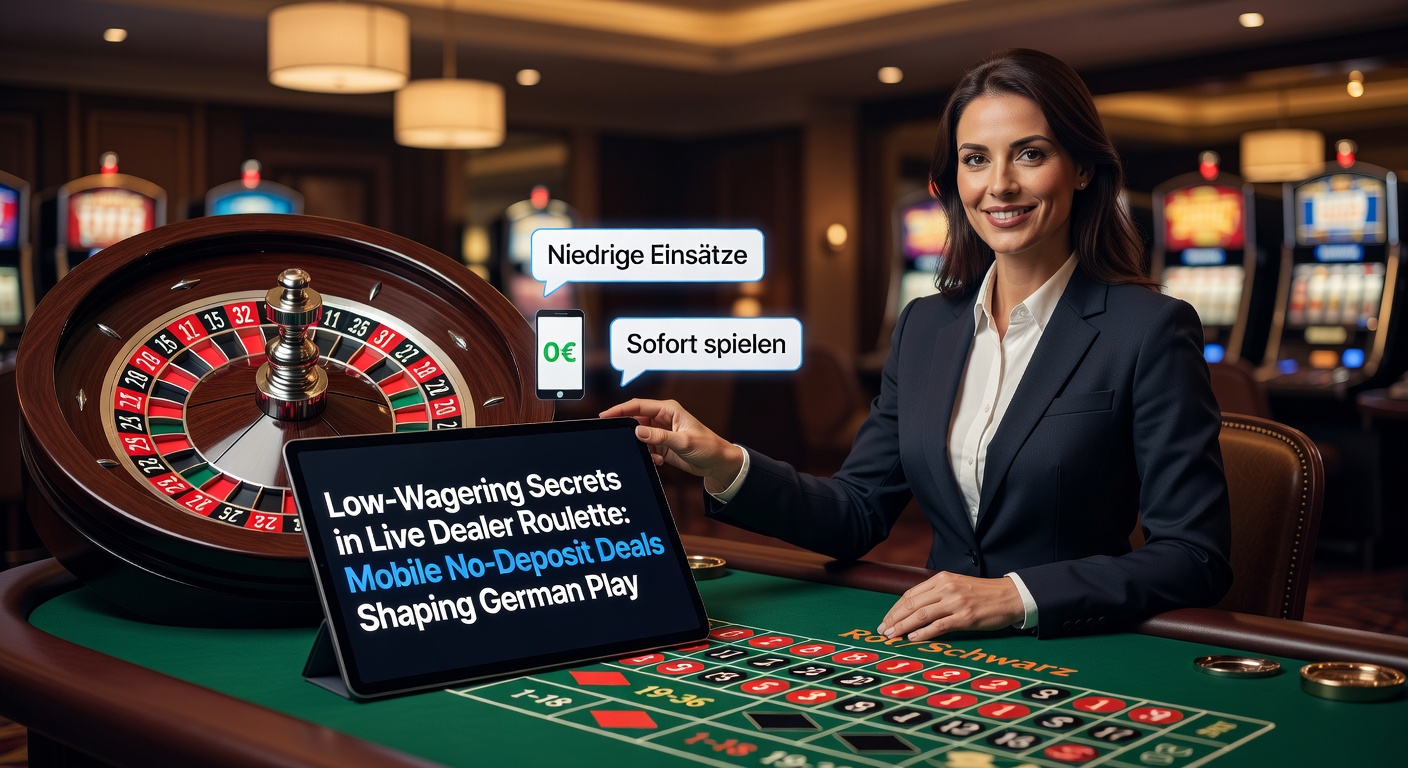 Live-Dealer-Roulette-Tisch mit Smartphone im Vordergrund, das ein mobiles Casino-App zeigt