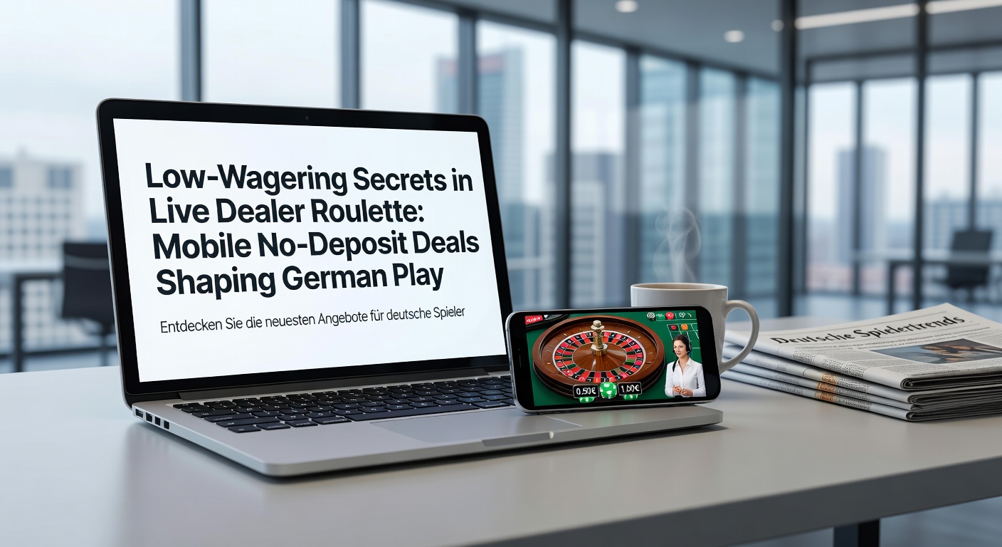 Smartphone mit Live-Roulette-App offen, No-Deposit-Bonus-Popup und niedrige Wetteinsatz-Anzeige