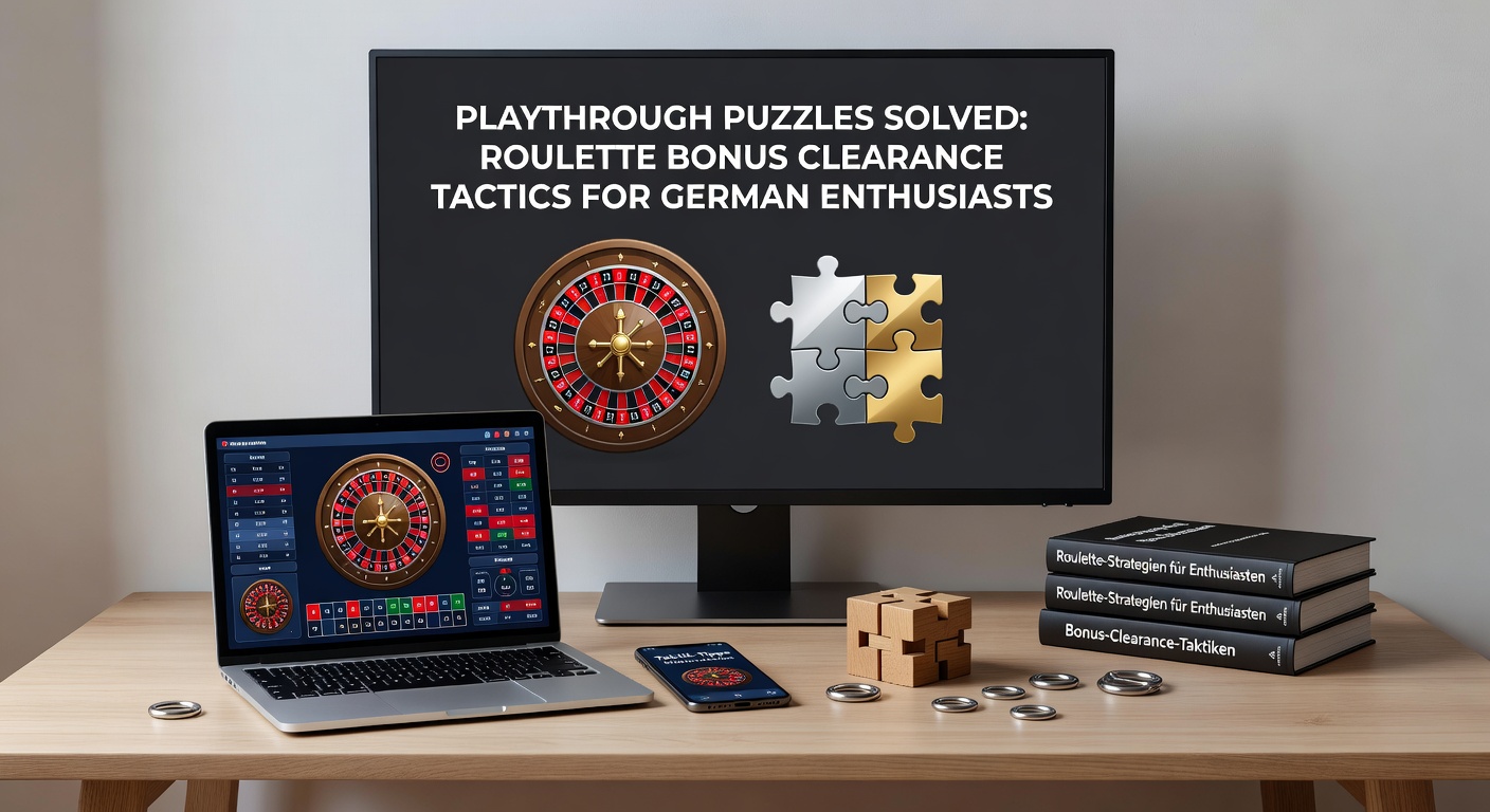 Grafik mit Playthrough-Fortschrittsbalken, taktischen Wettschemata und deutschen Casino-Logos für Bonus-Clearance