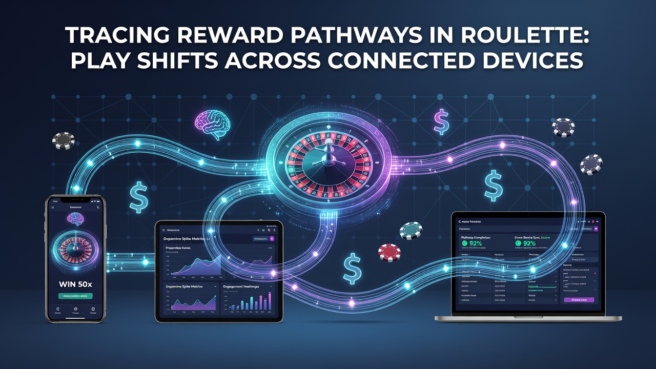 Roulette wheel with connected device icons showing reward flow across platforms